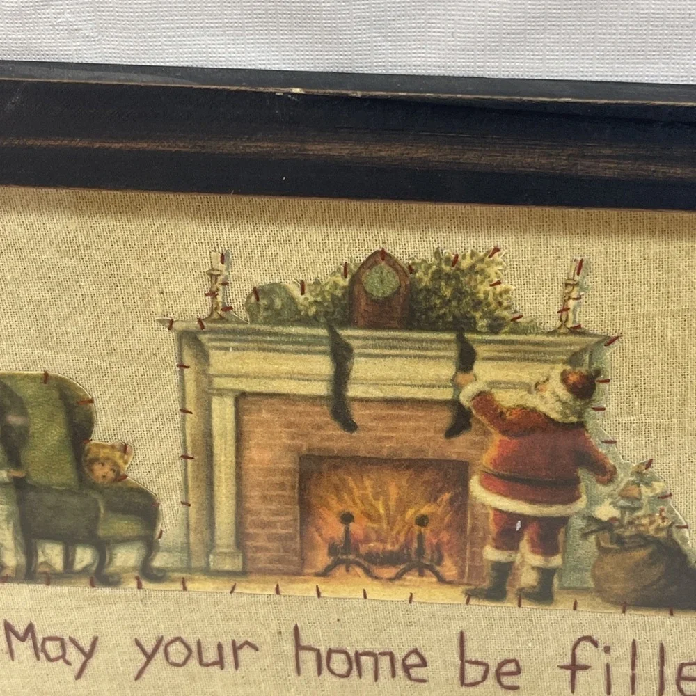 Annie Schikel Vintage Needlepoint Framed Wall Art Christmas Quote